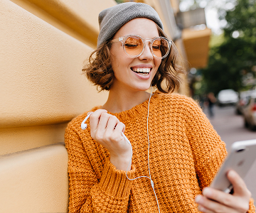 A woman in orange shirt